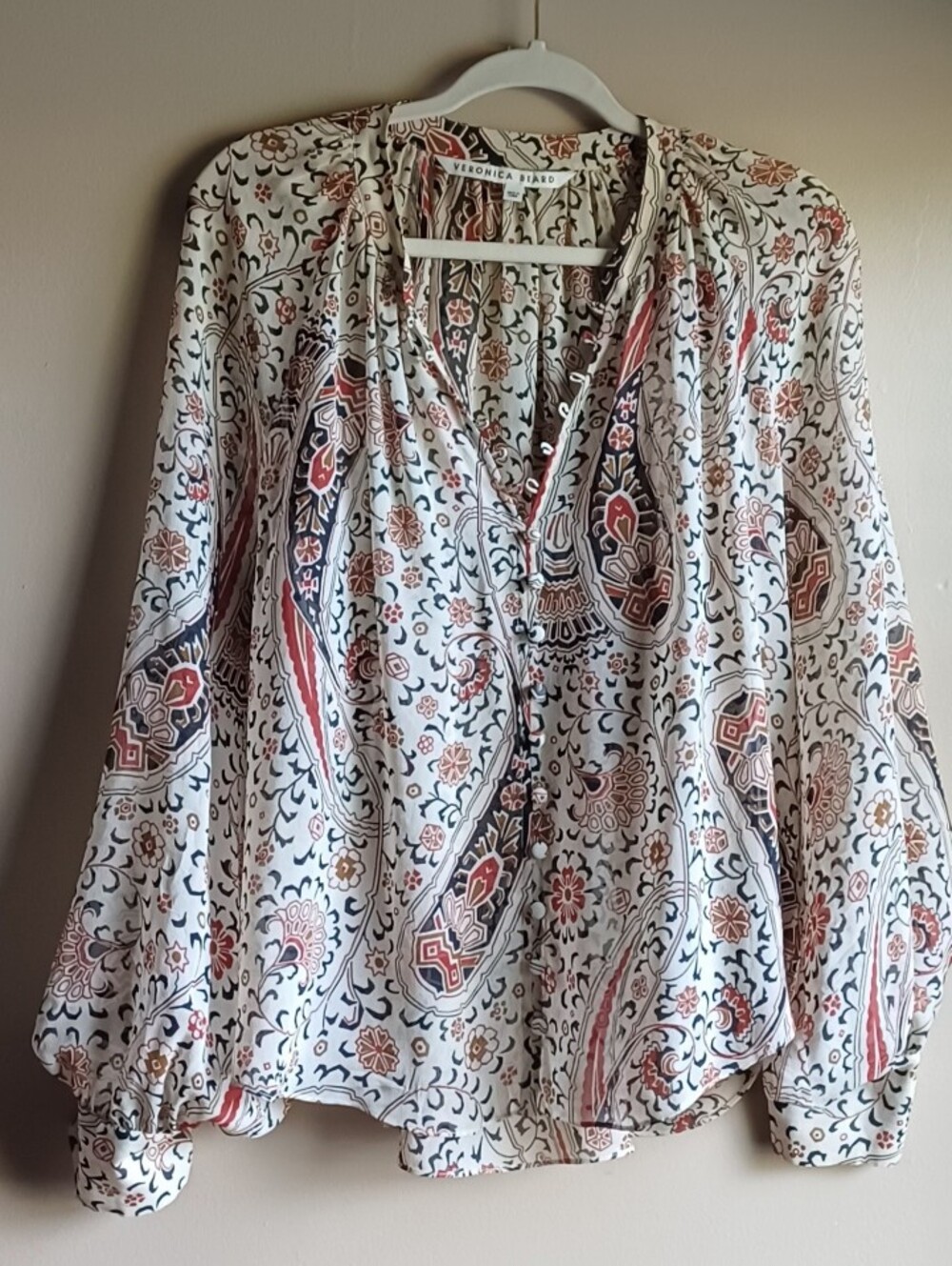 VERONICA BEARD Marion Paisley Silk Blouse In Oat L
